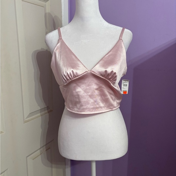 Sky and Sparrow Tops - Sky and Sparrow Pink Satin Crop Top